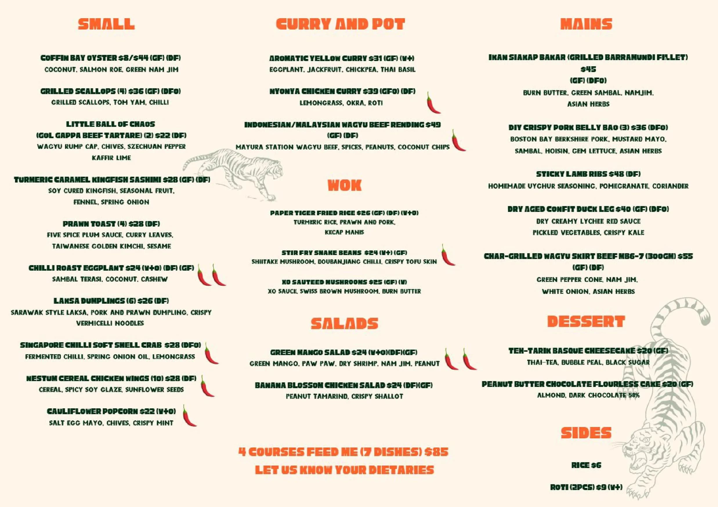 Paper Tiger menu, page 1