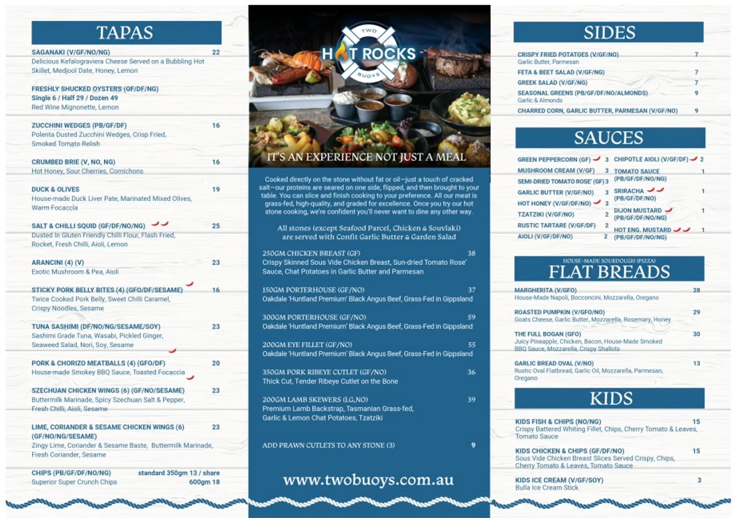 Two Buoys menu, page 1