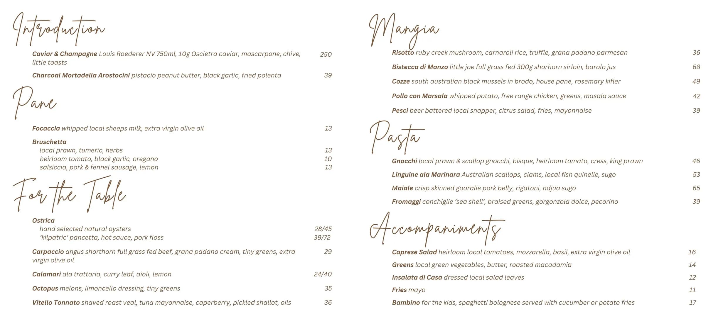 Olivera menu, page 2