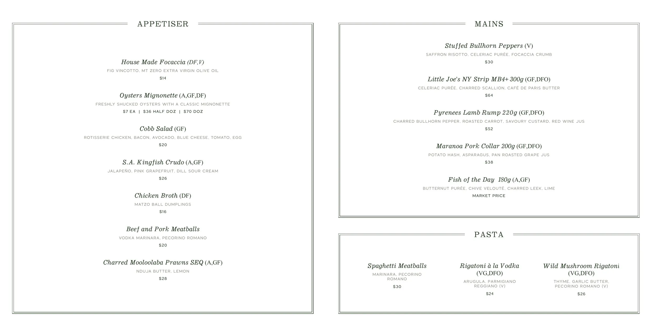 Parklands Social menu, page 3