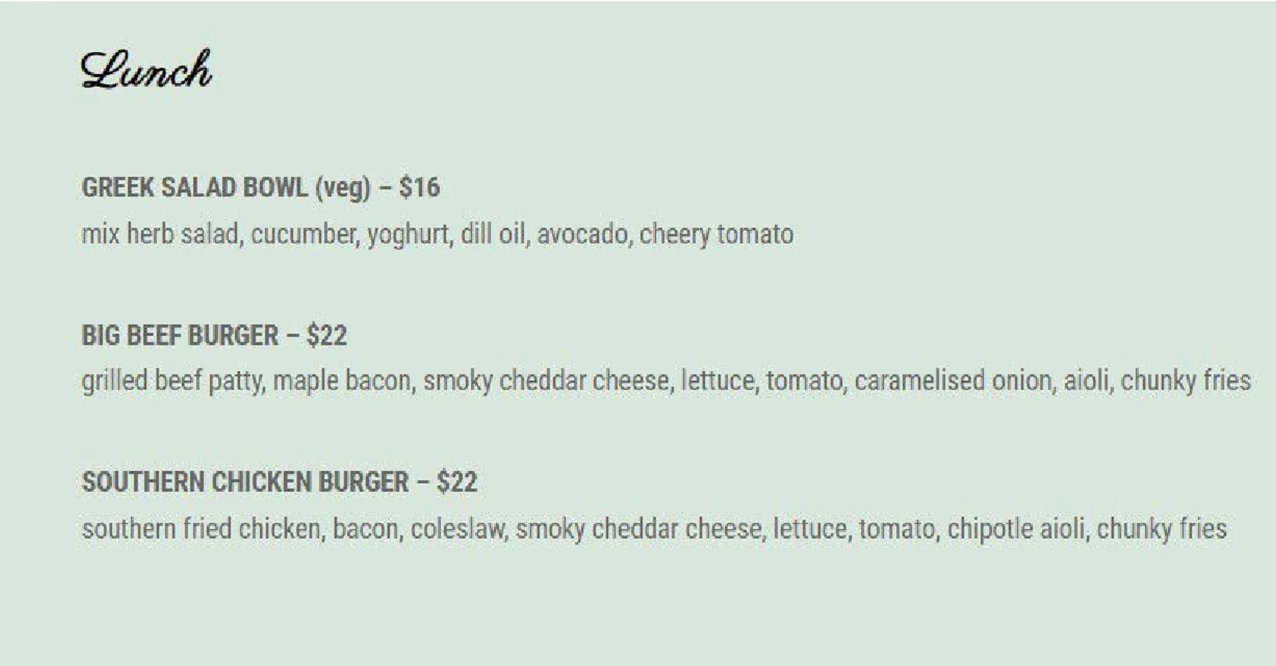 Seven Shores menu, page 1