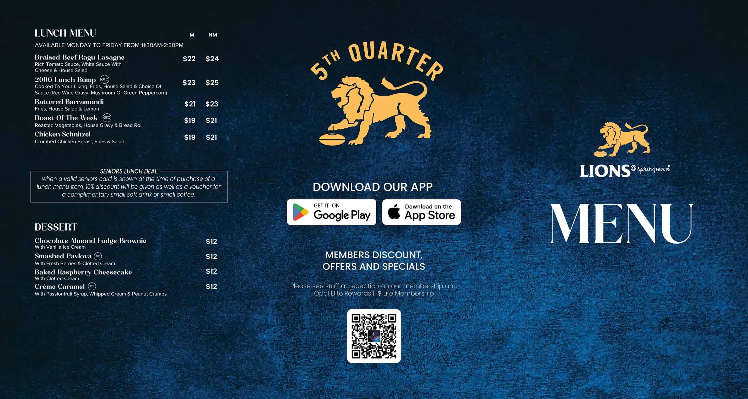 5th Quarter at Lions Springwood menu, page 2
