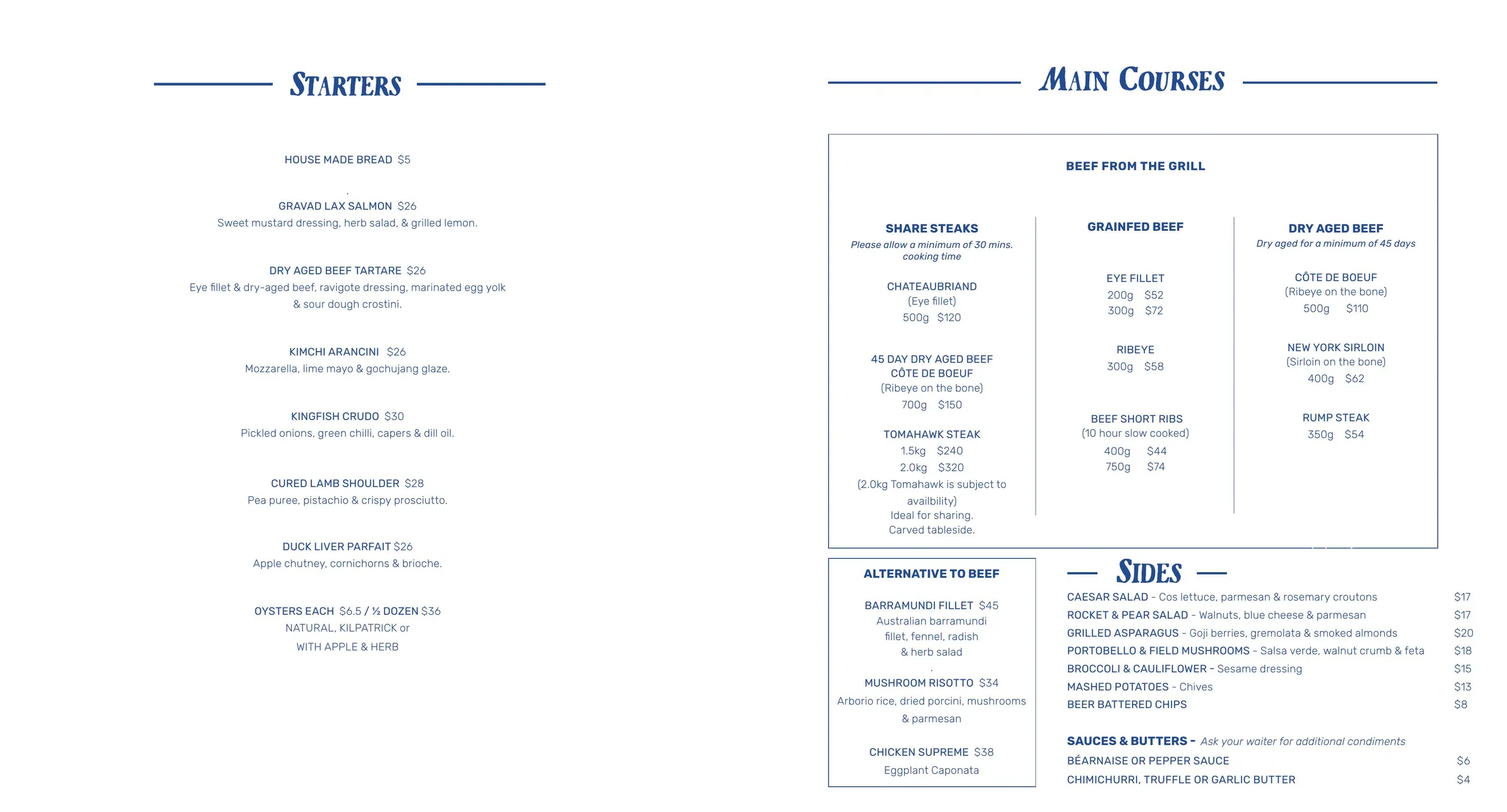 A Hereford Beefstouw menu, page 4