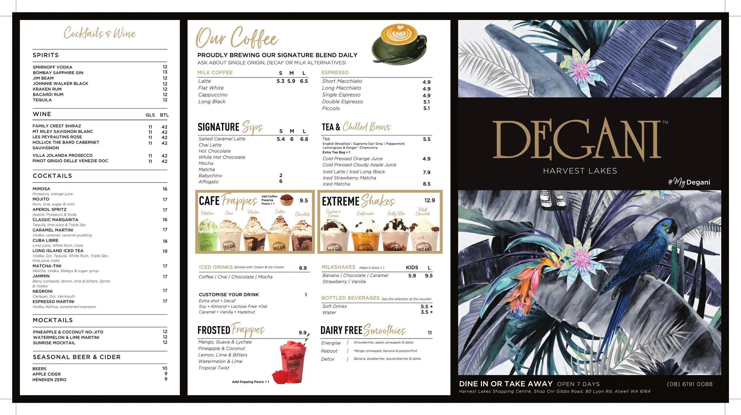 Degani Harvest Lakes menu, page 1