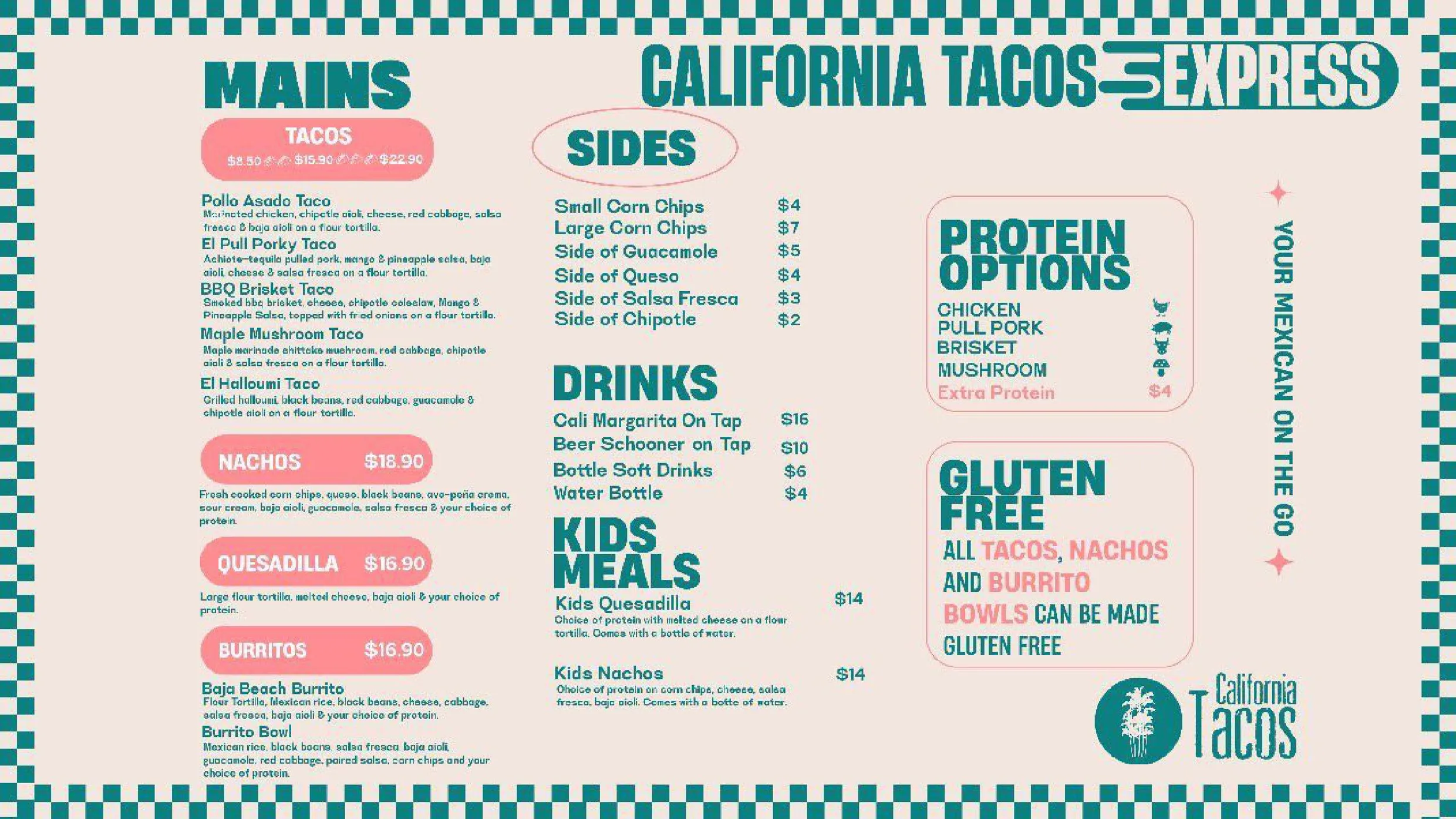California Tacos menu, page 1