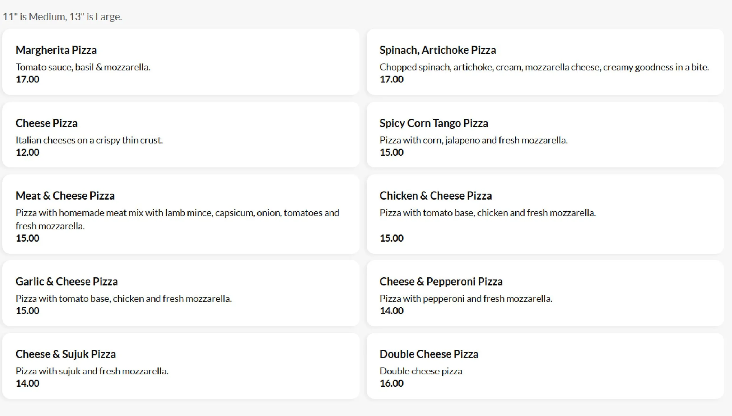Navi’s Pizza Pasta menu, page 4