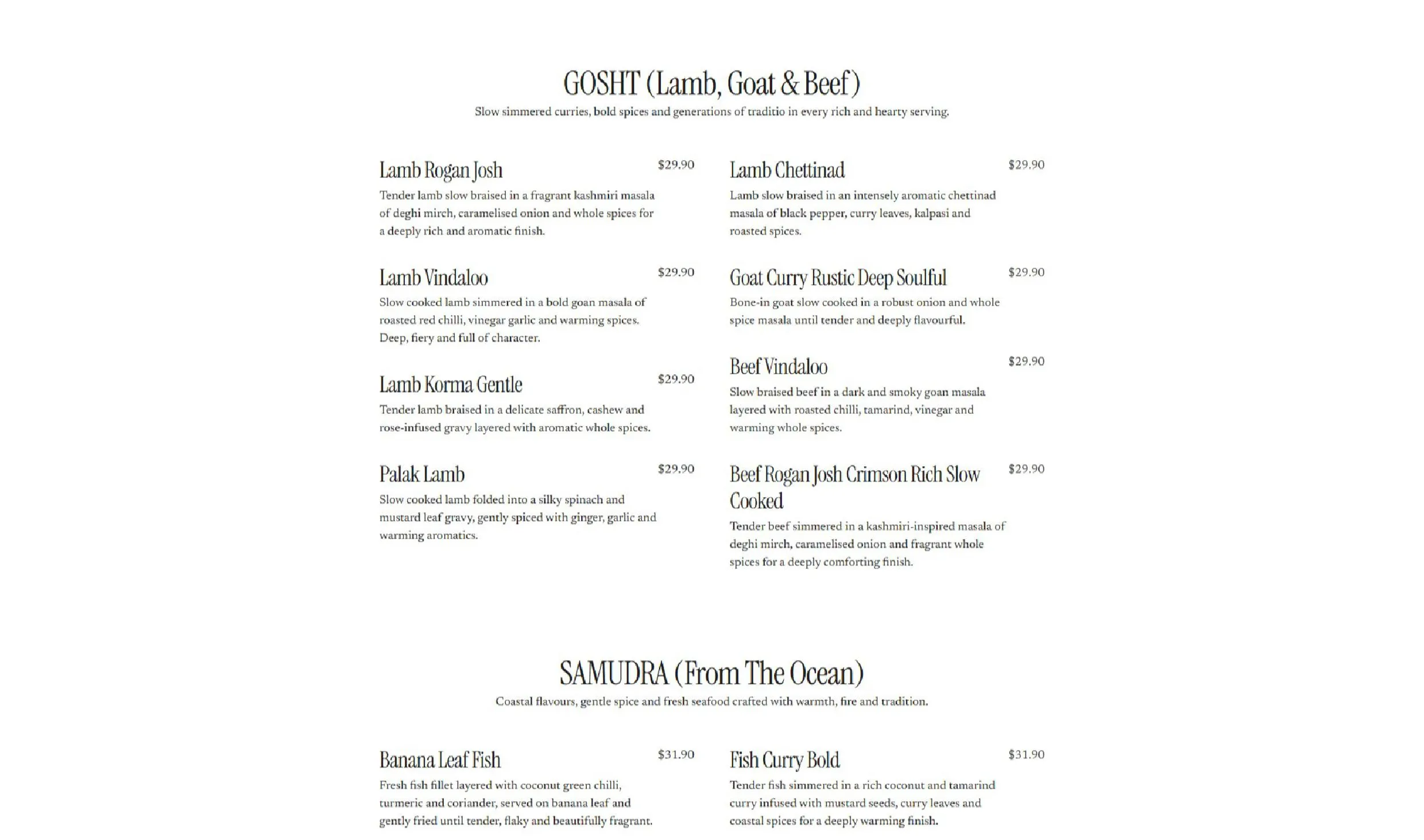 Vakhraa Modern India menu, page 4