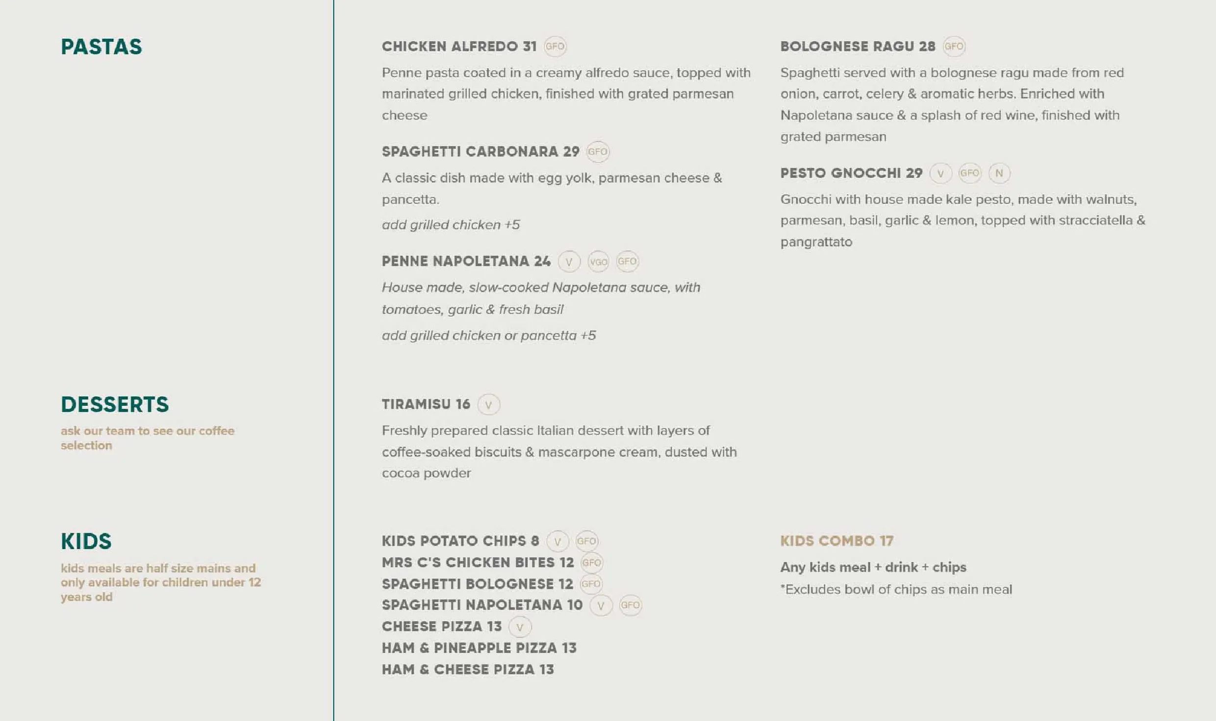 Corbett & Claude menu, page 2