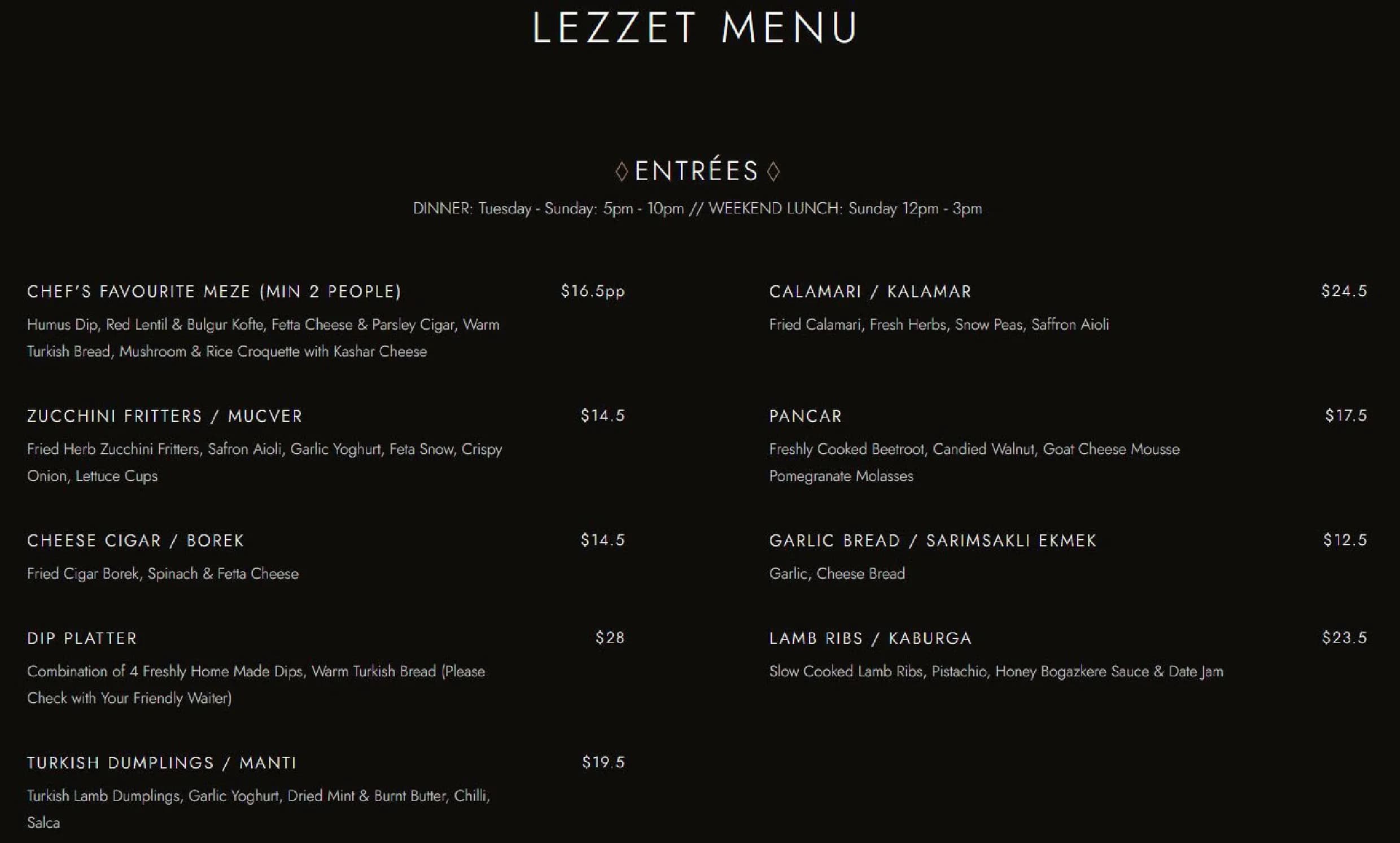 Lezzet menu, page 1