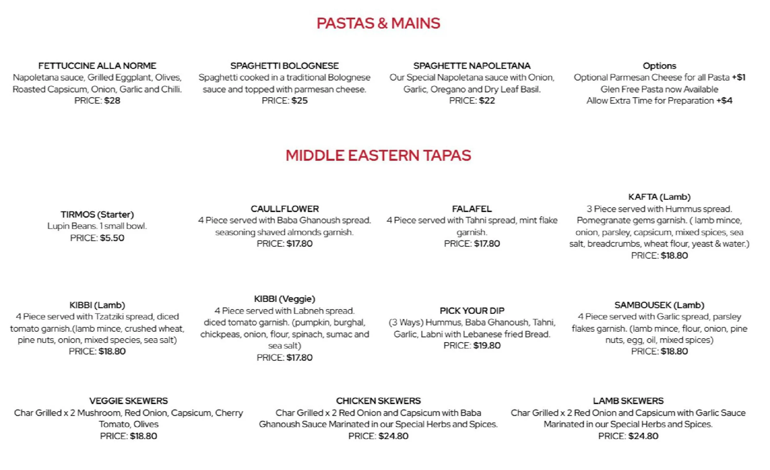 Killarney Pizza Tapas Wine Bar menu, page 2
