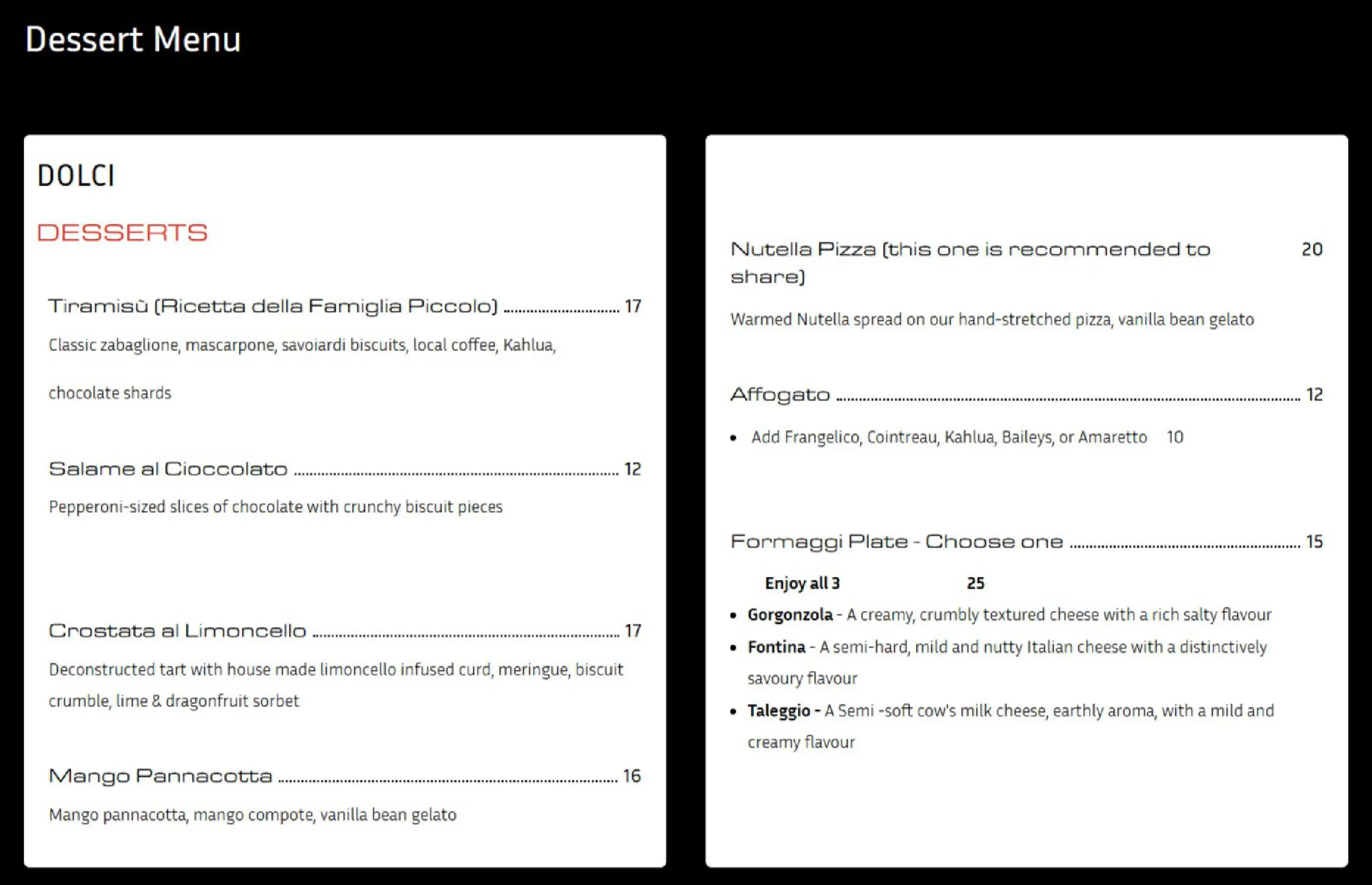 Piccolo Cucina menu, page 6