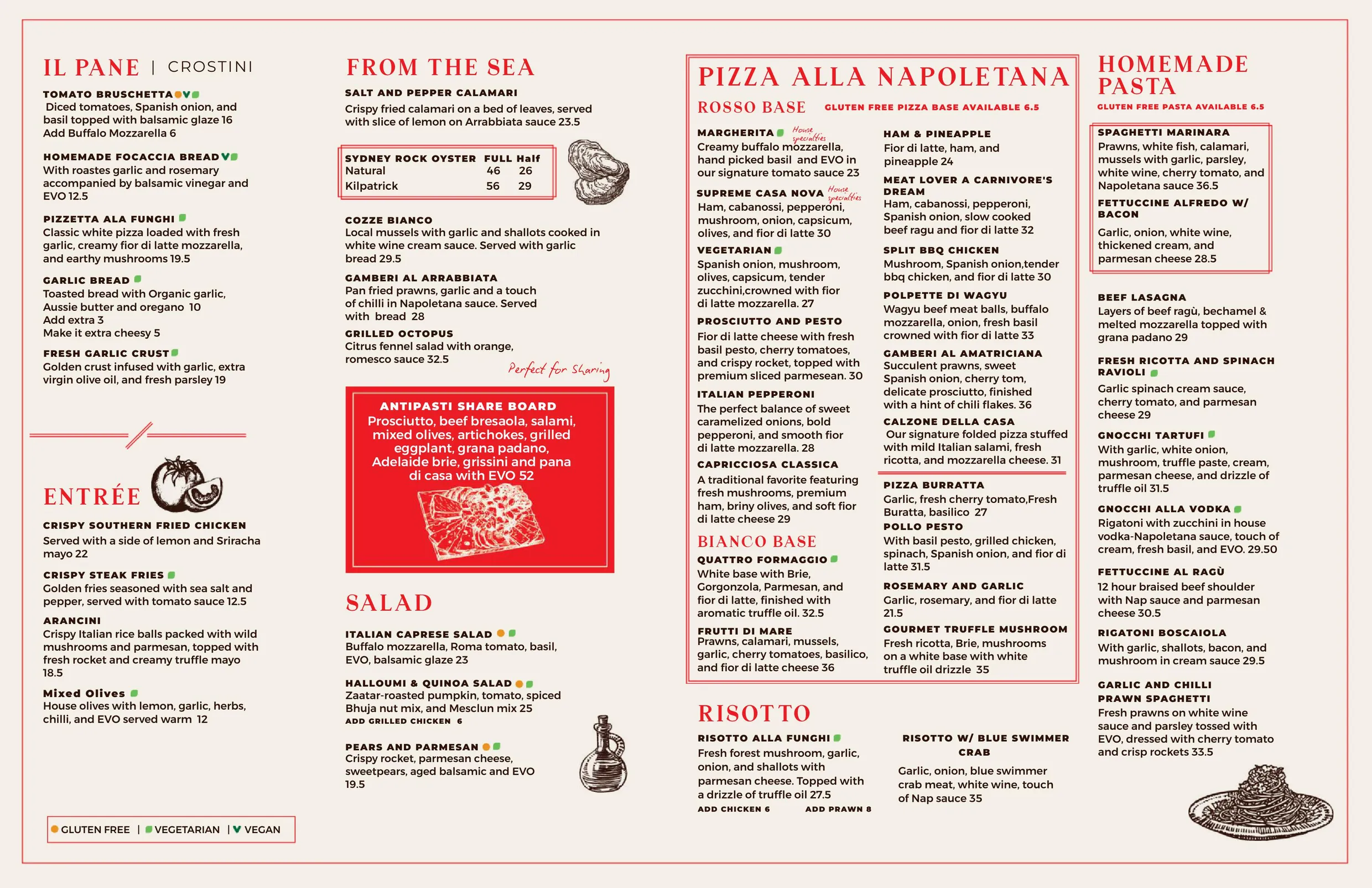 Casa Nova Italiano menu, page 1