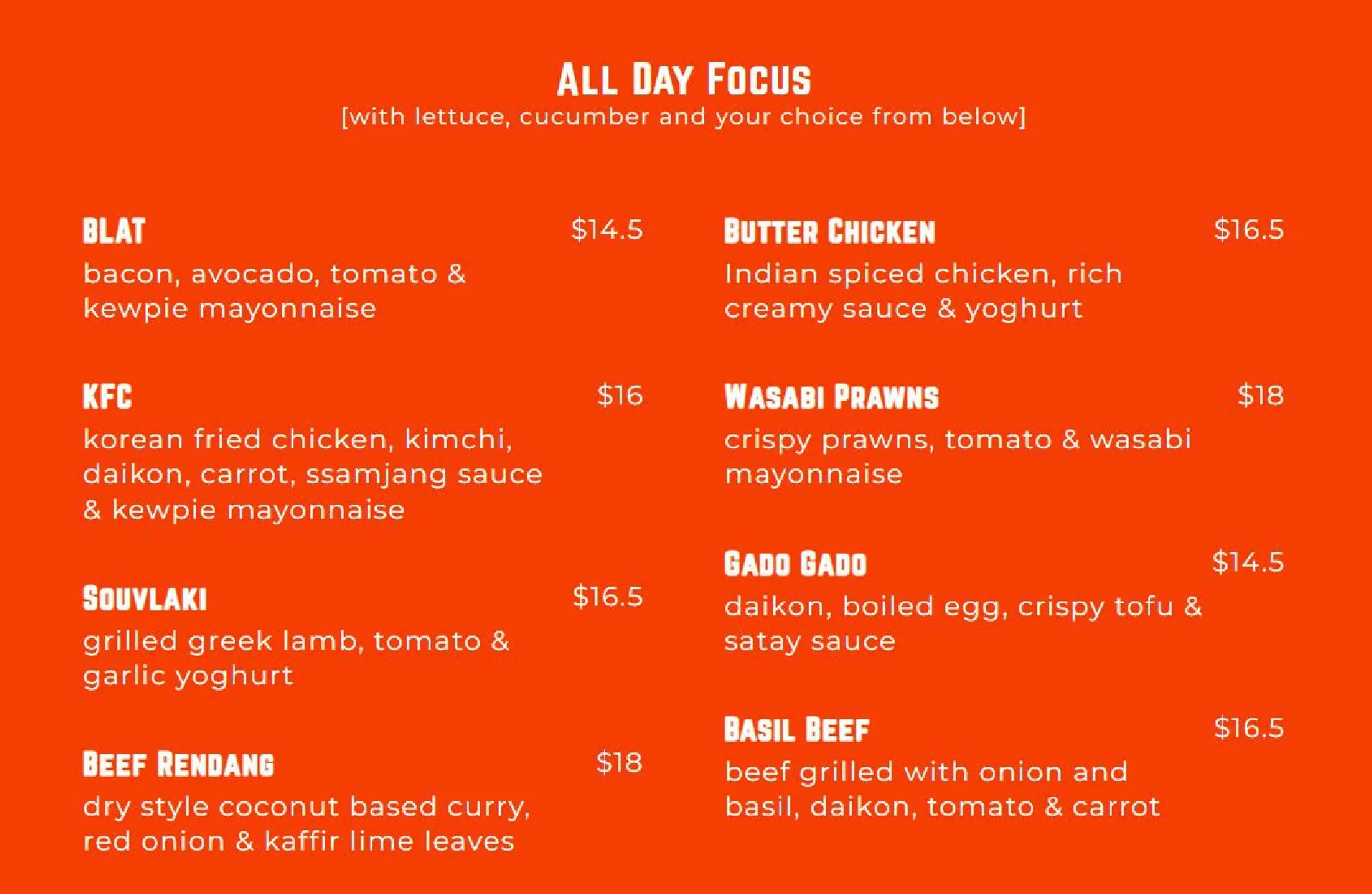 Kafe Kooks menu, page 1