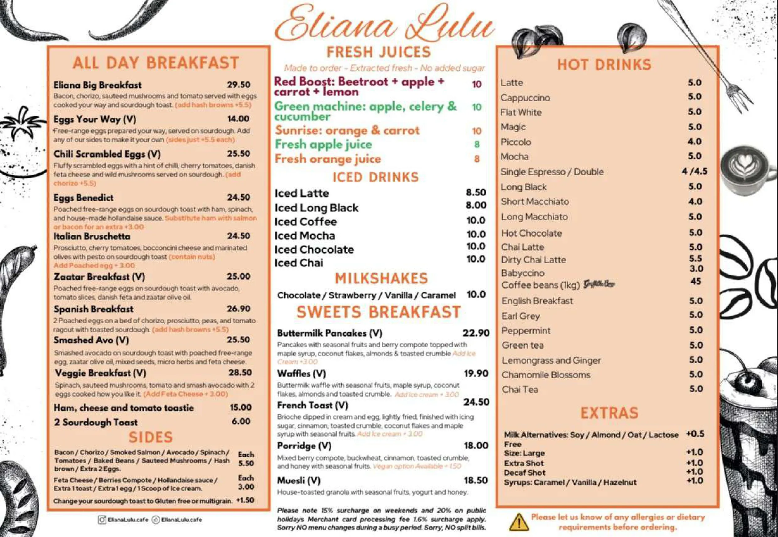 Eliana Lulu Cafe menu, page 1