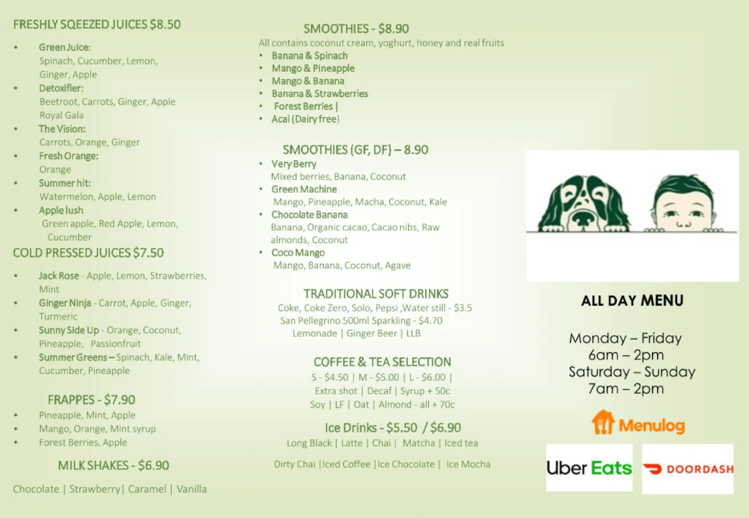 Milo & Maisie menu, page 2