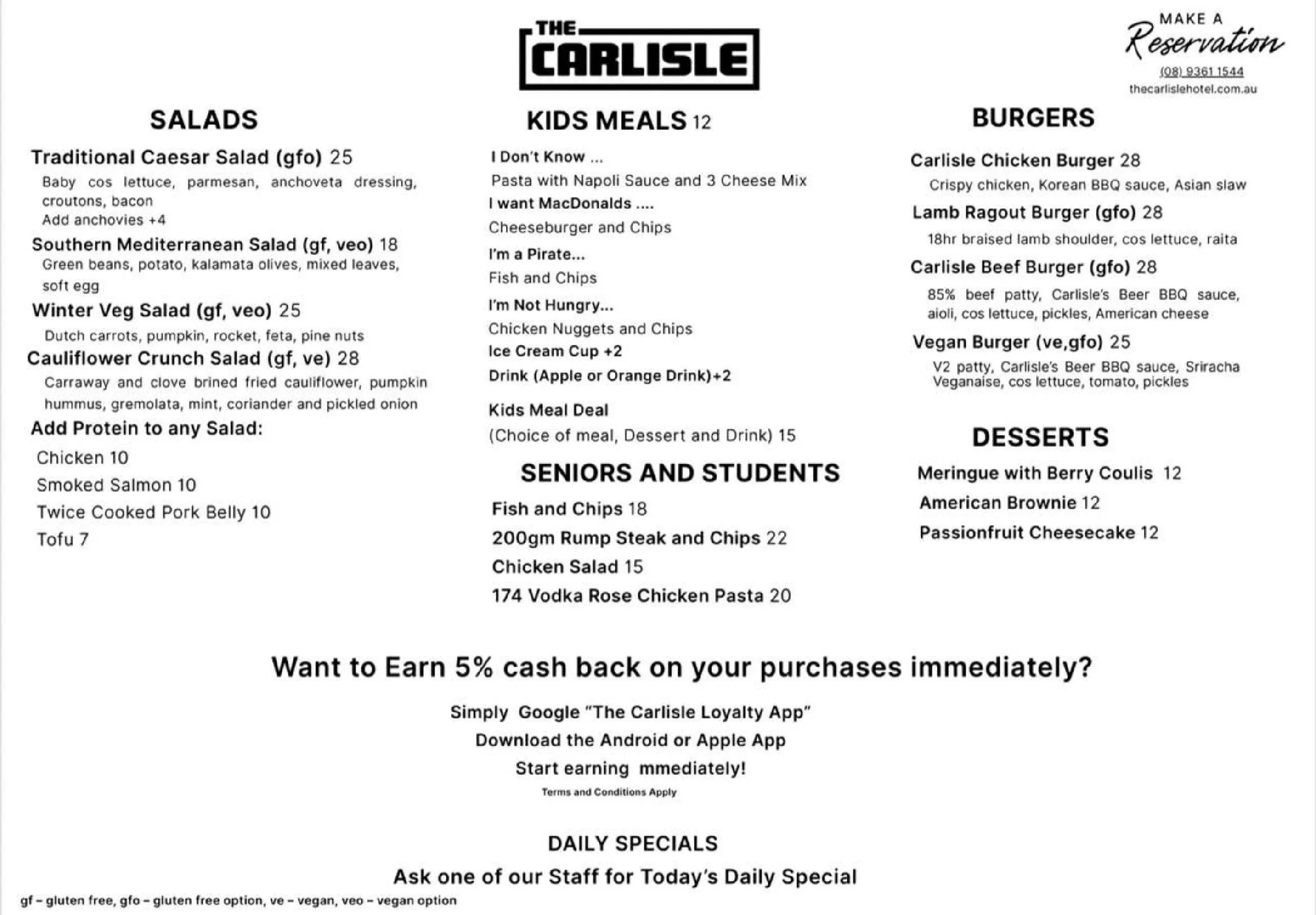 The Carlisle Bar & Bistro menu, page 2