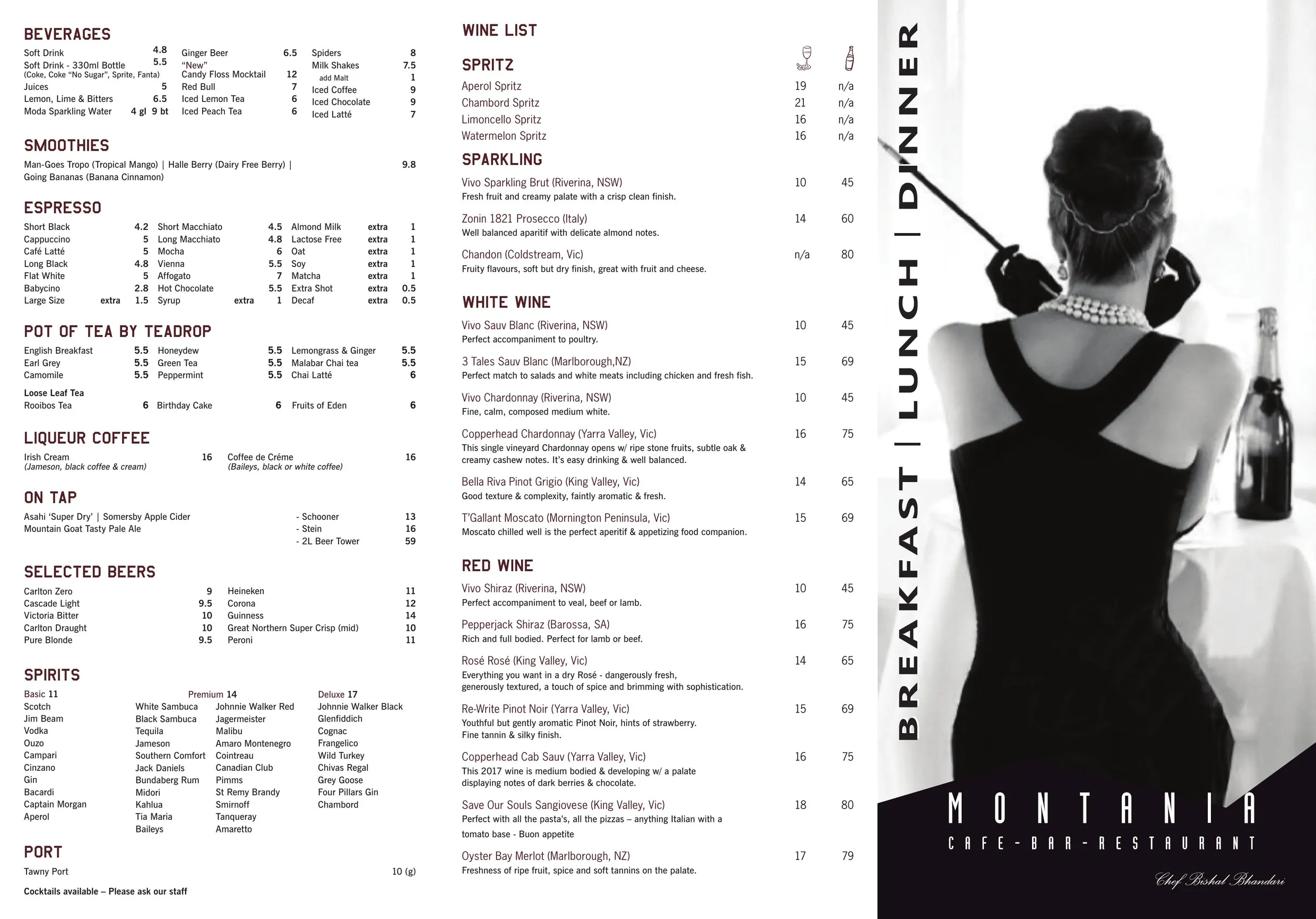 Montania Cafe Bar Restaurant menu, page 1