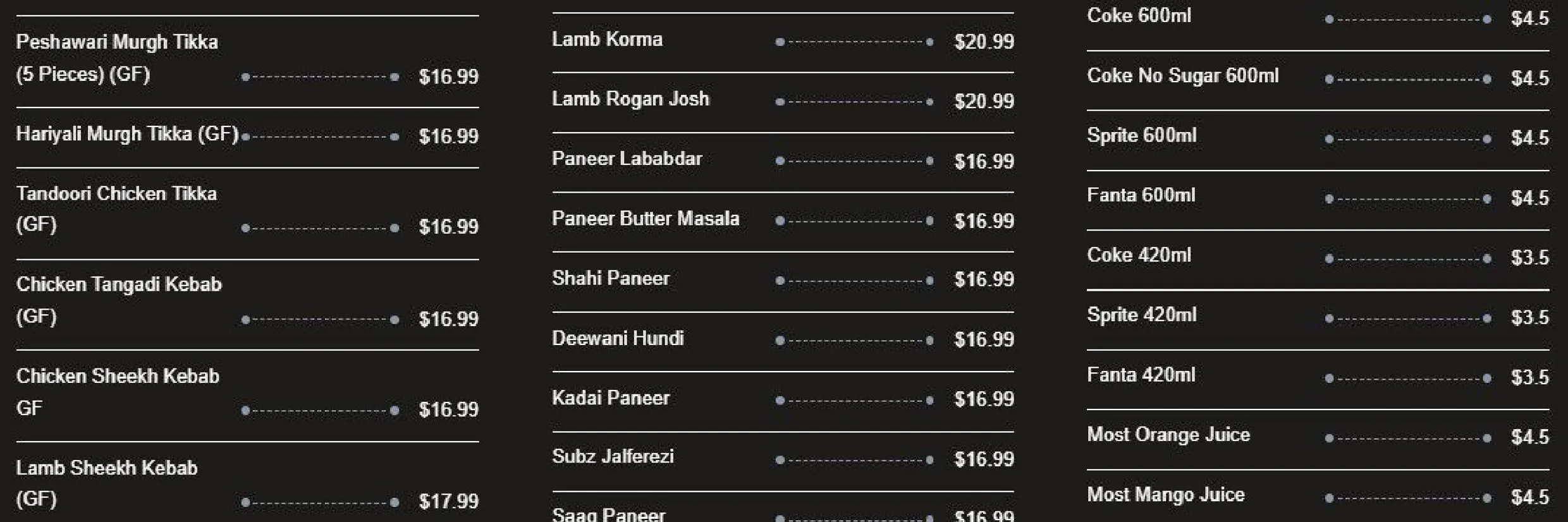 New Paradise Authentic Indian Food menu, page 2