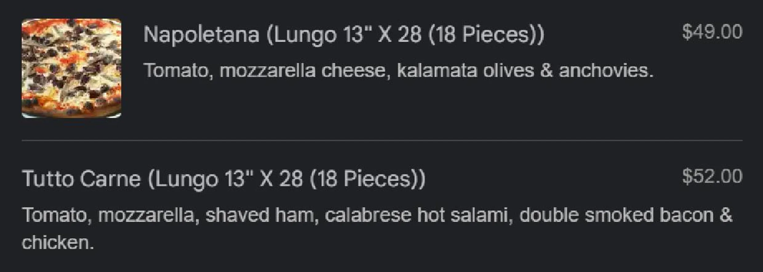 Queen Margherita Pizza menu, page 28