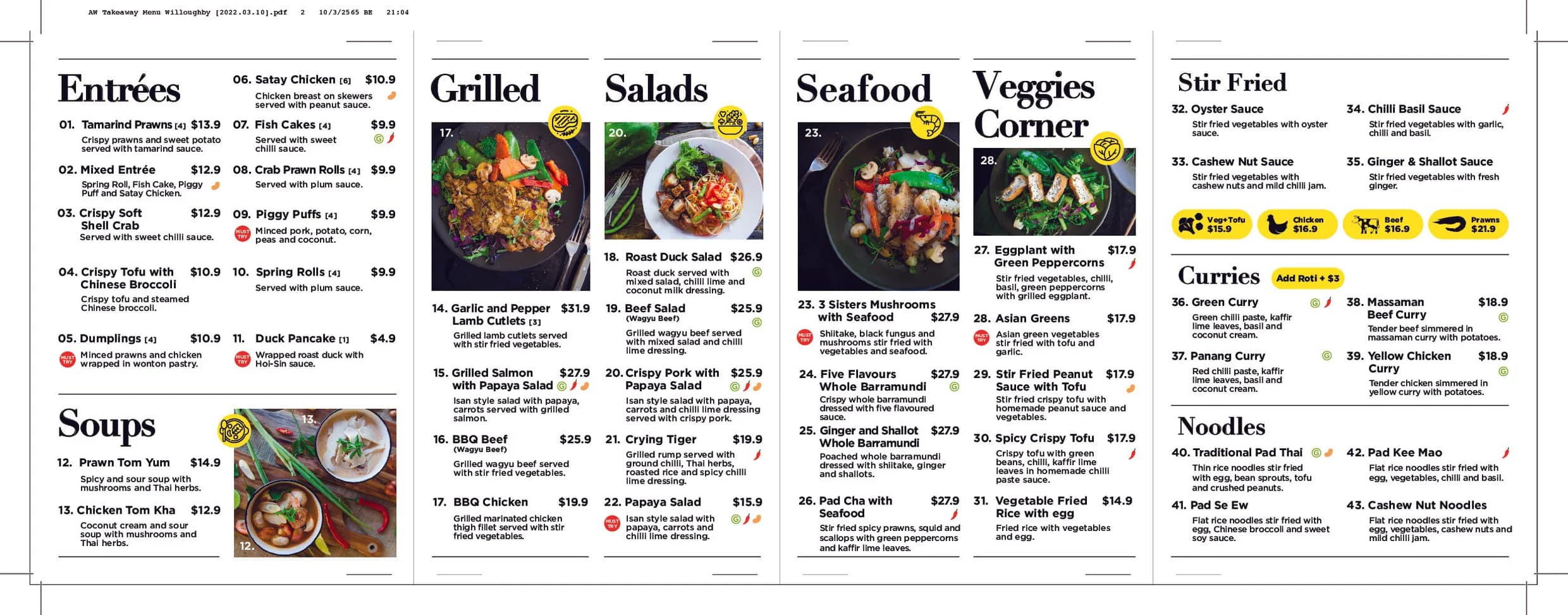 Monkey King Thai menu, page 2