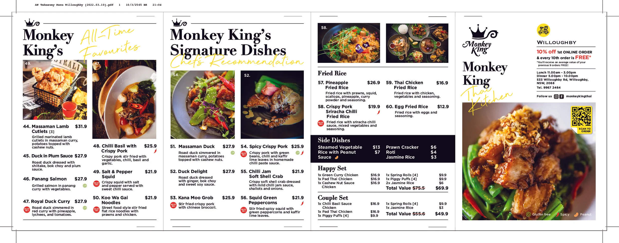 Monkey King Thai menu, page 1