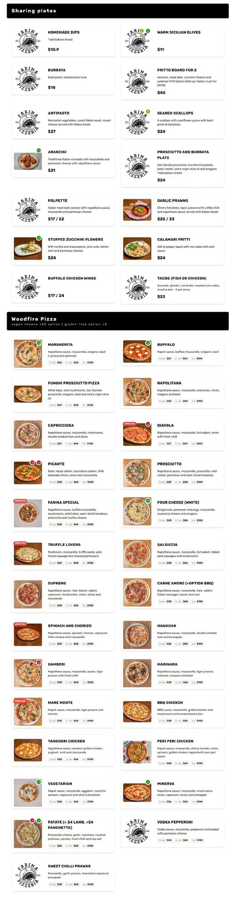 Farina Pizzeria menu, page 3