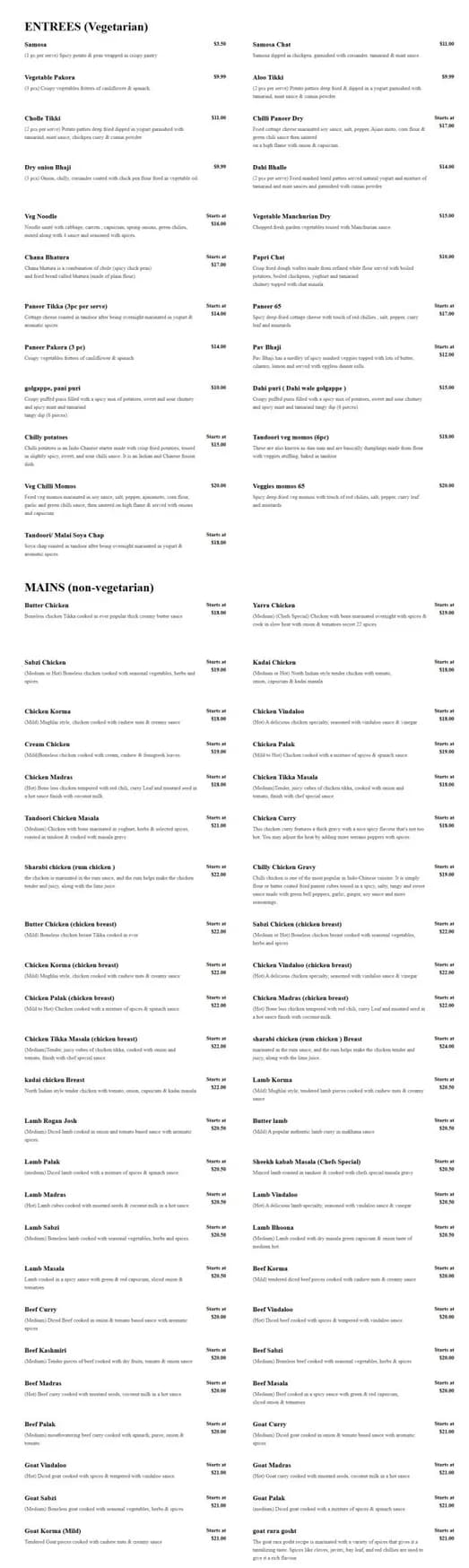Spice Affair Curry & Bar Indian Cuisine menu, page 2