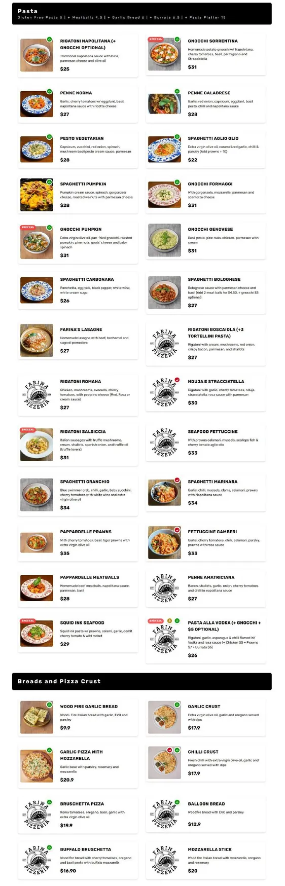 Farina Pizzeria menu, page 2