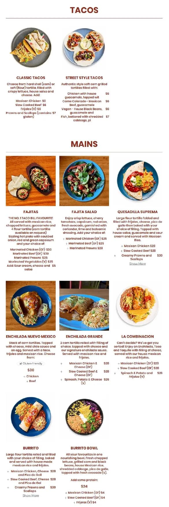 Taco Bill menu, page 2