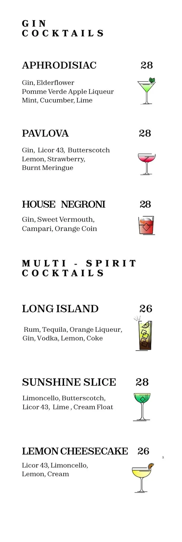 Boston Shaker Bar menu, page 3