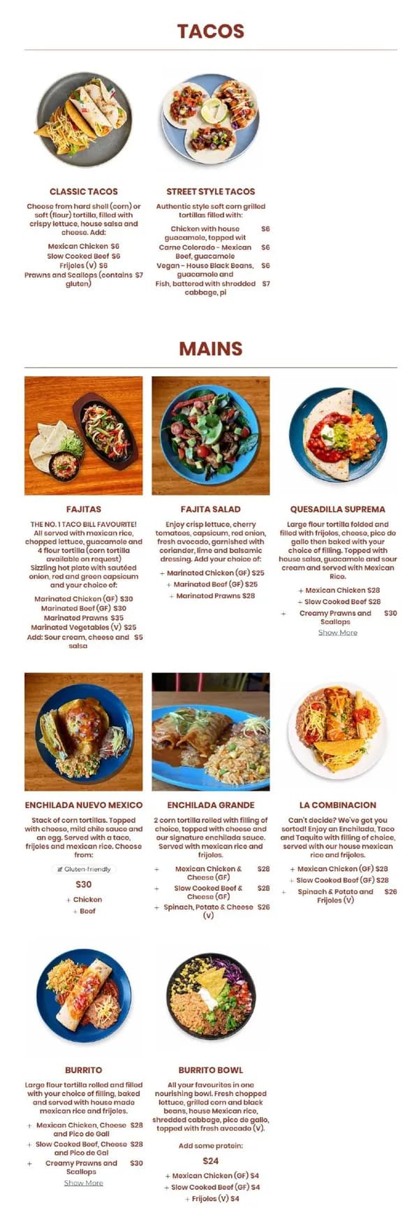 Taco Bill menu, page 2