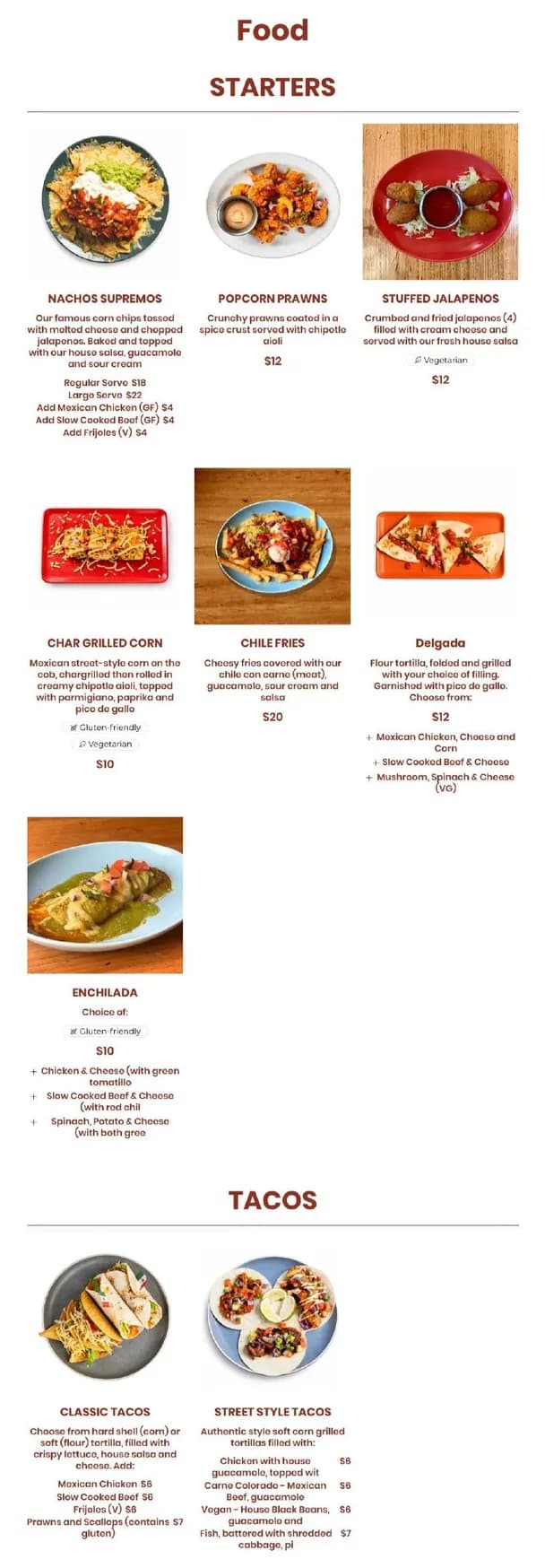 Taco Bill menu, page 1