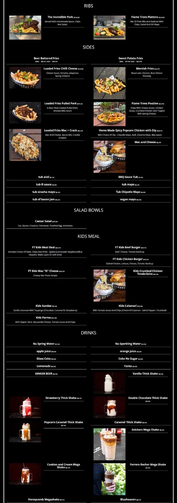 Flame Trees Burger menu, page 3