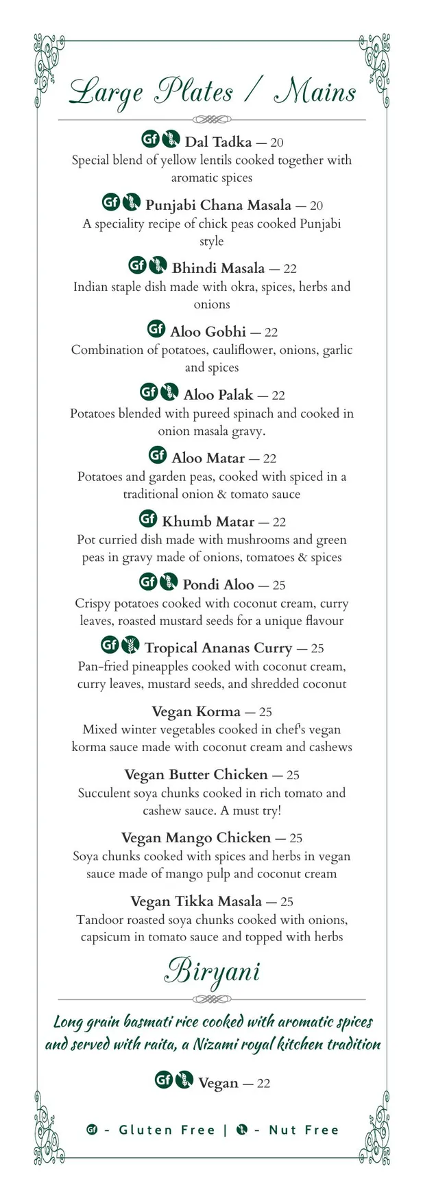 Indian Room menu, page 11