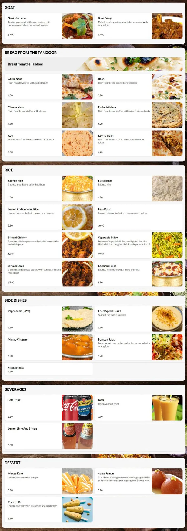 Mehek Indian Restaurant menu, page 4