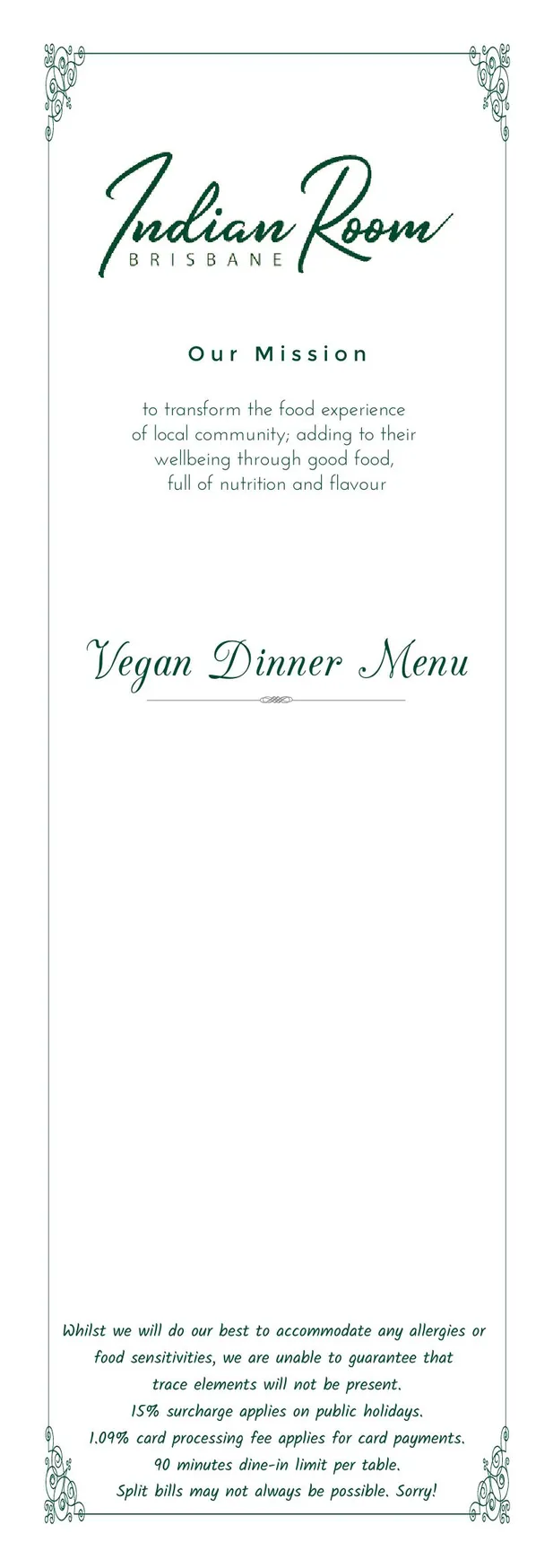 Indian Room menu, page 9