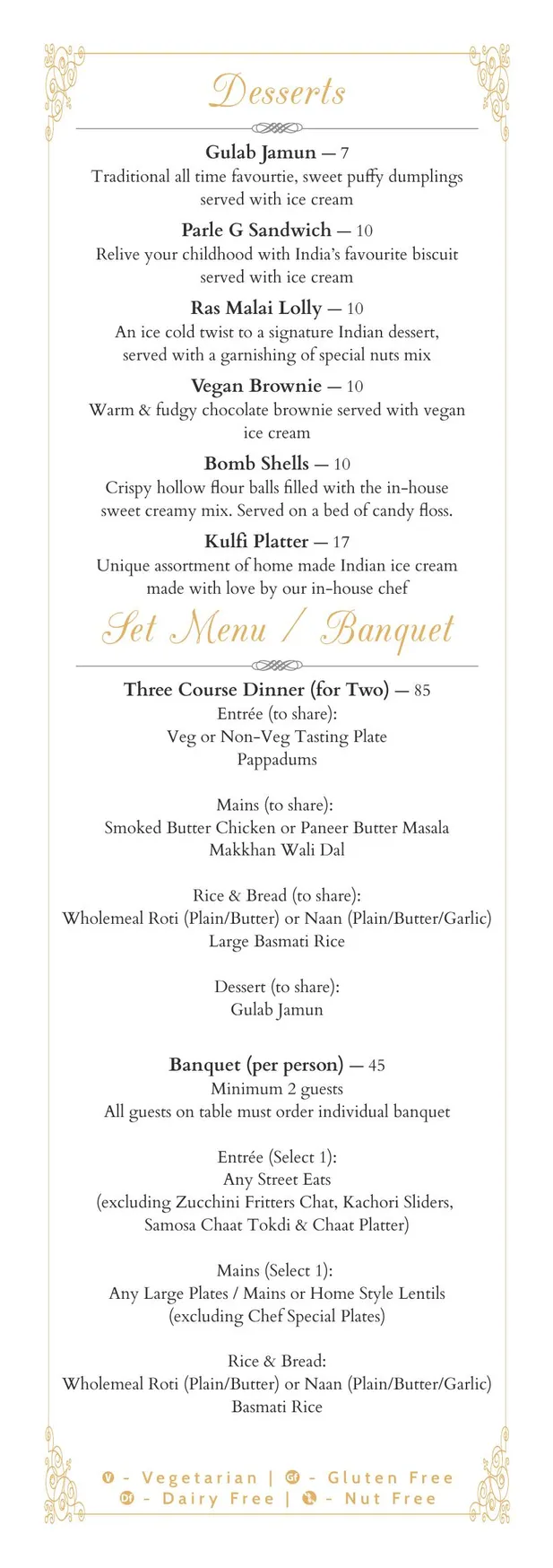 Indian Room menu, page 8