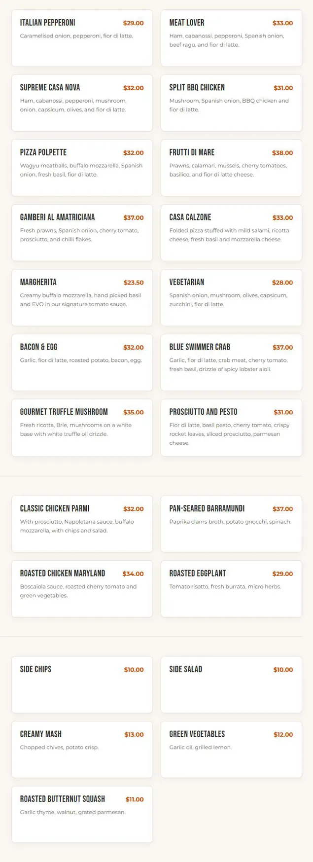 Casa Nova Italiano-Greenhill menu, page 1
