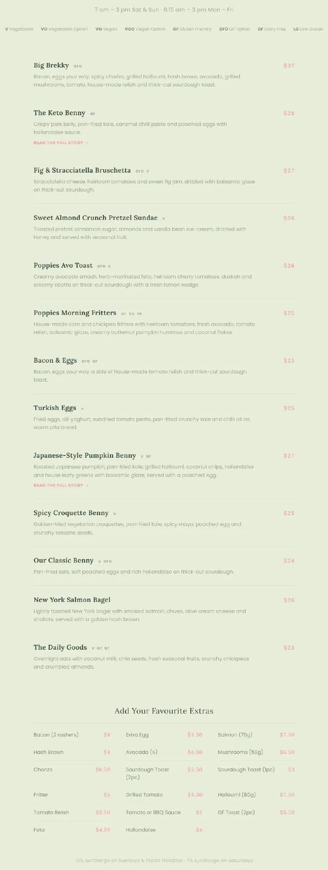 Poppies menu, page 1