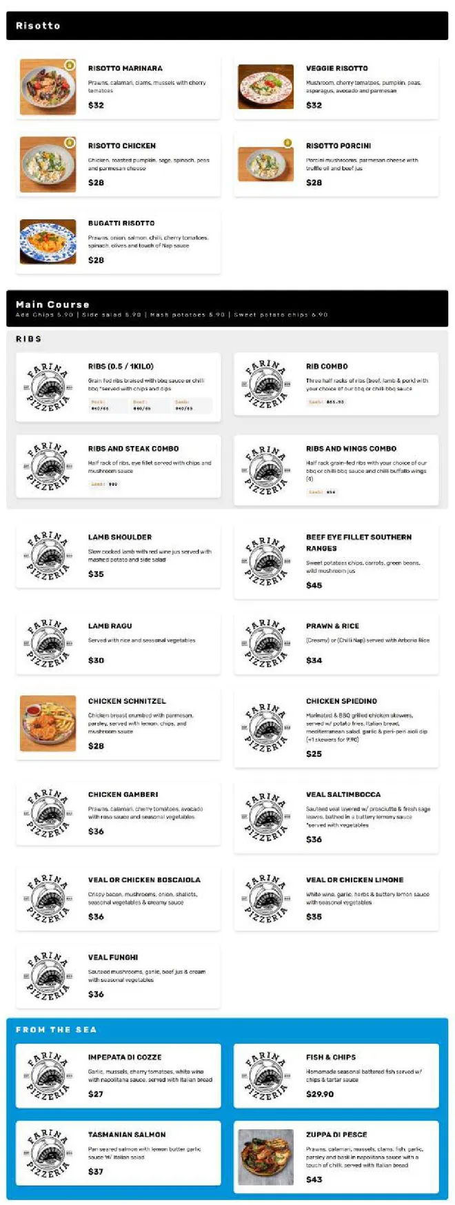 Farina Pizzeria menu, page 1