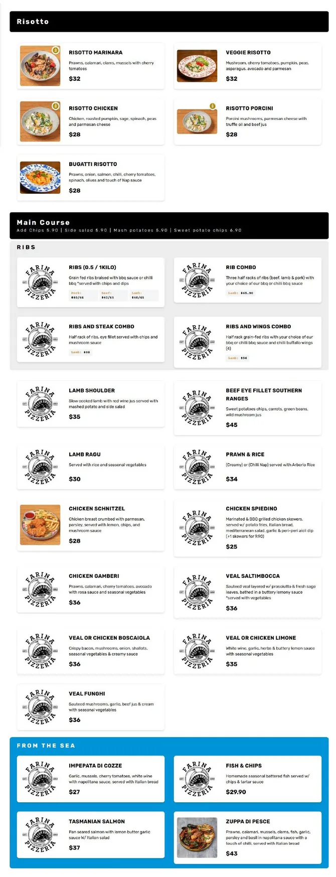 Farina Pizzeria menu, page 1