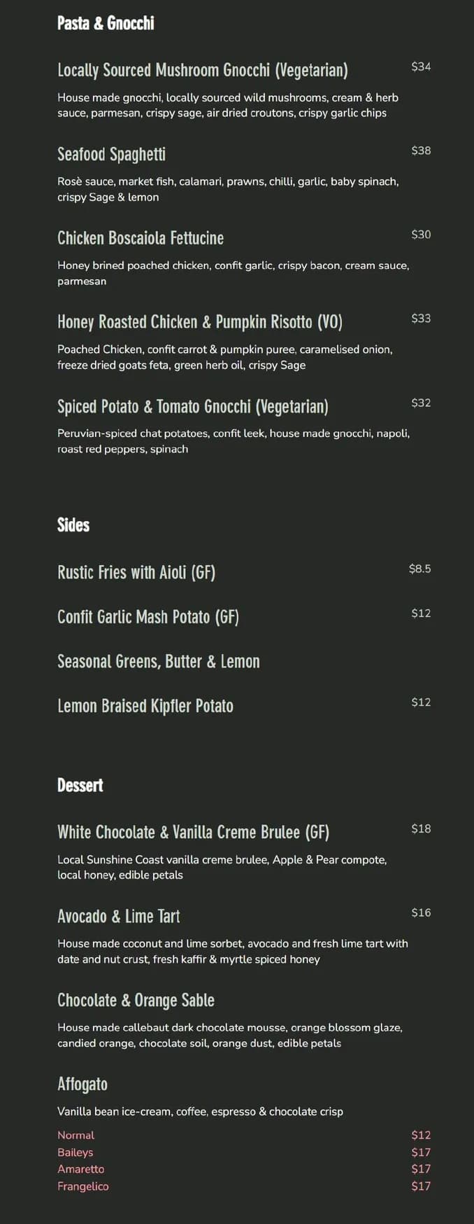 Good Grace menu, page 3