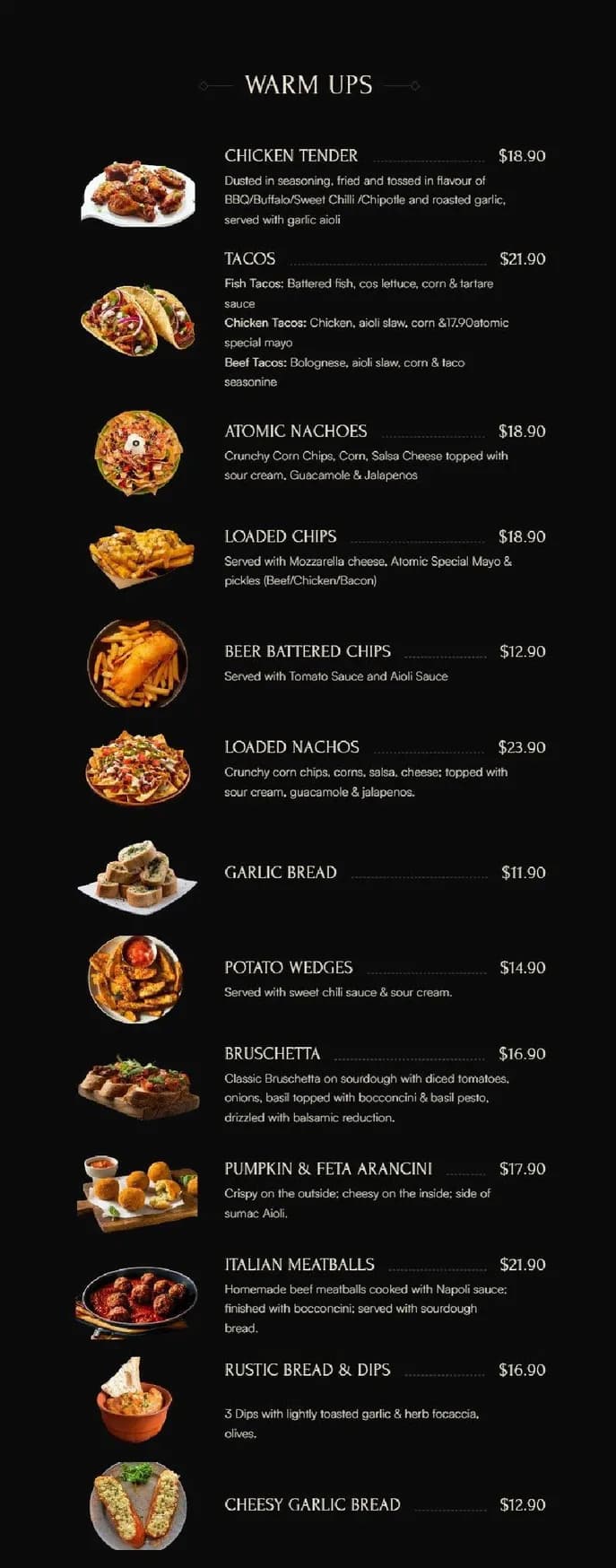 Atomic Bar menu, page 2