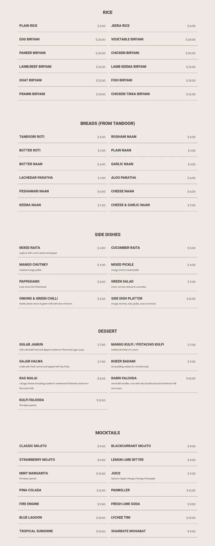 Himalaya Pakistani & Indian Restaurant menu, page 4