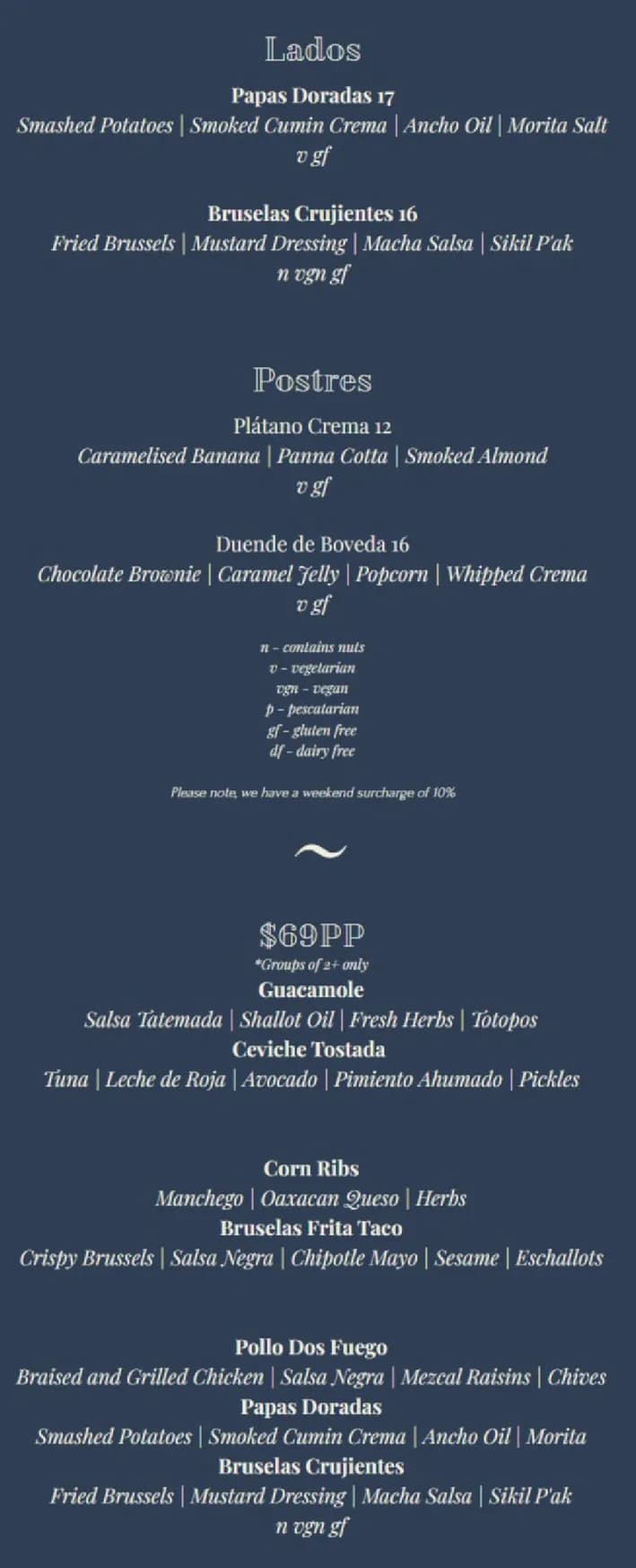 Bóveda menu, page 2