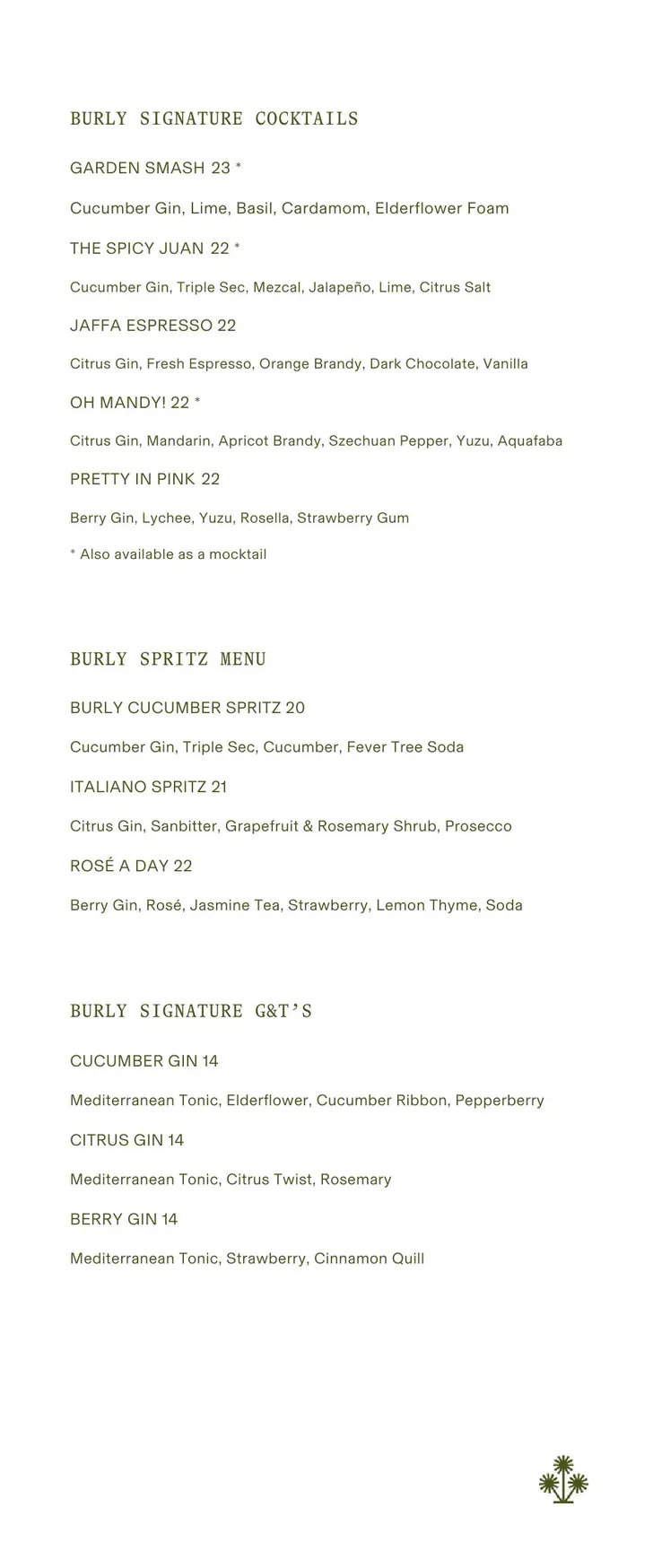 Burly Bar menu, page 2