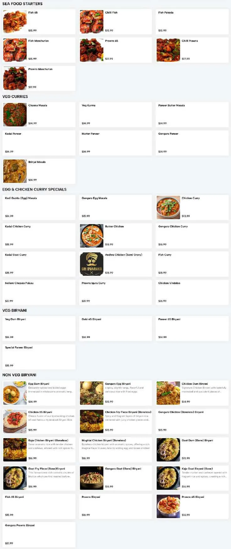 Sri Dwaraka menu, page 4