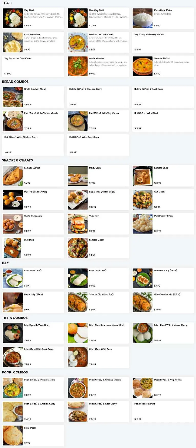 Sri Dwaraka menu, page 1