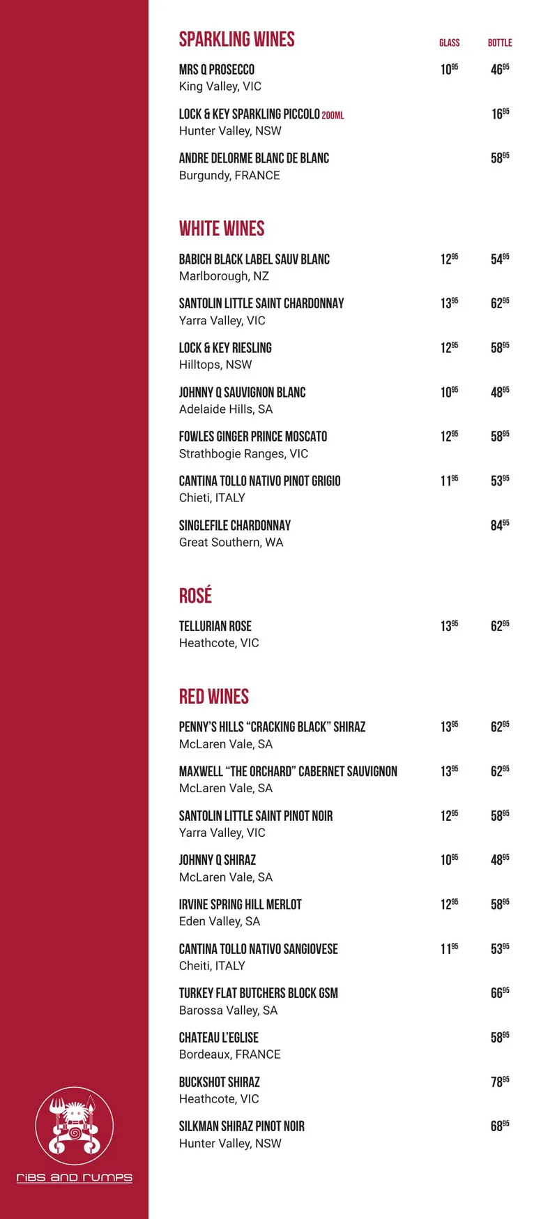 Ribs and Rumps menu, page 4