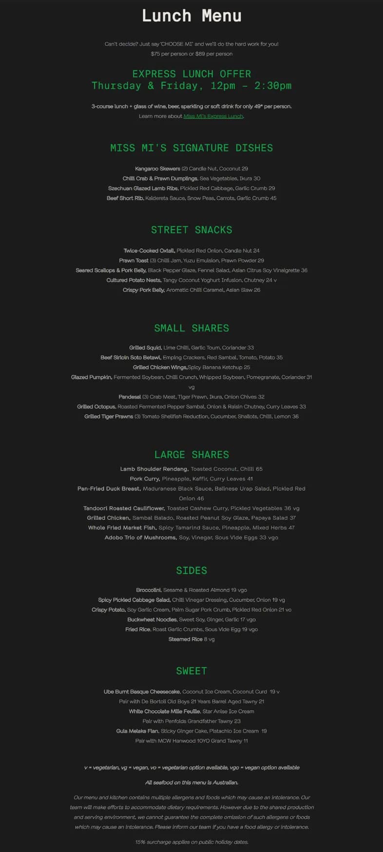 Miss Mi Perth menu, page 1